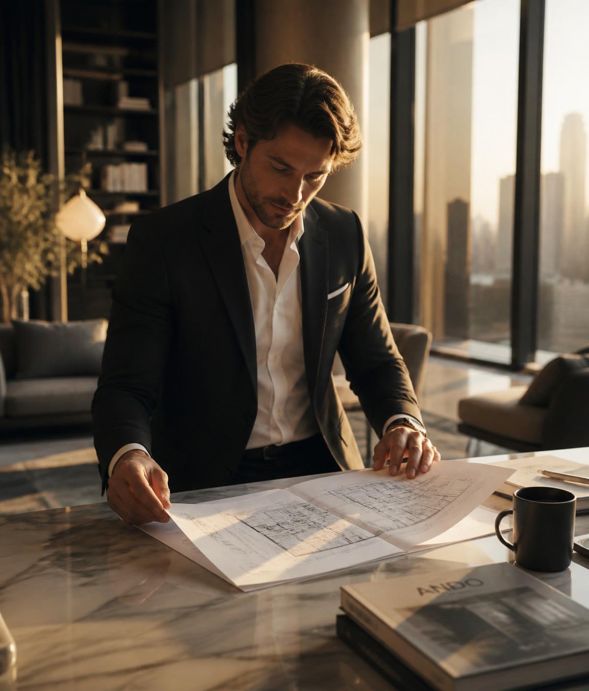 Consultor imobiliário Trovato Select analisando plantas